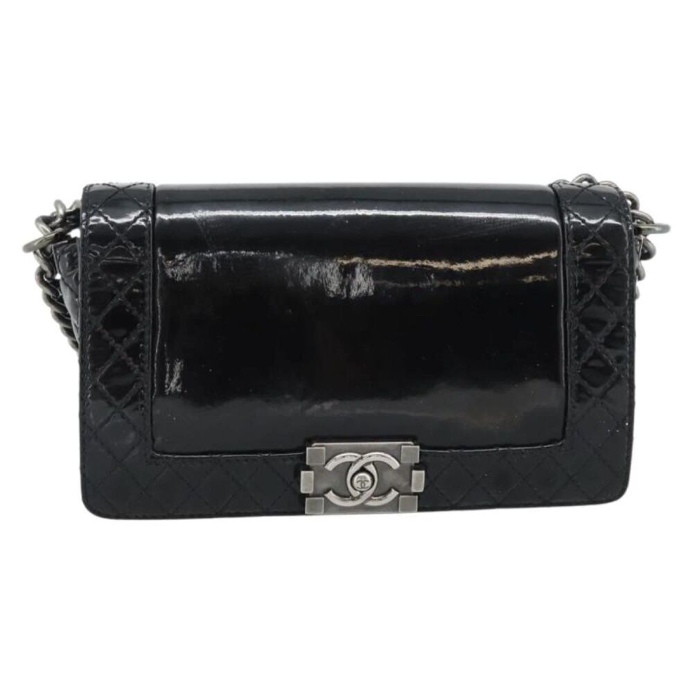 Chanel Boy Flap Patent Leather Black Patent_Leather Shoulder Bag Bag